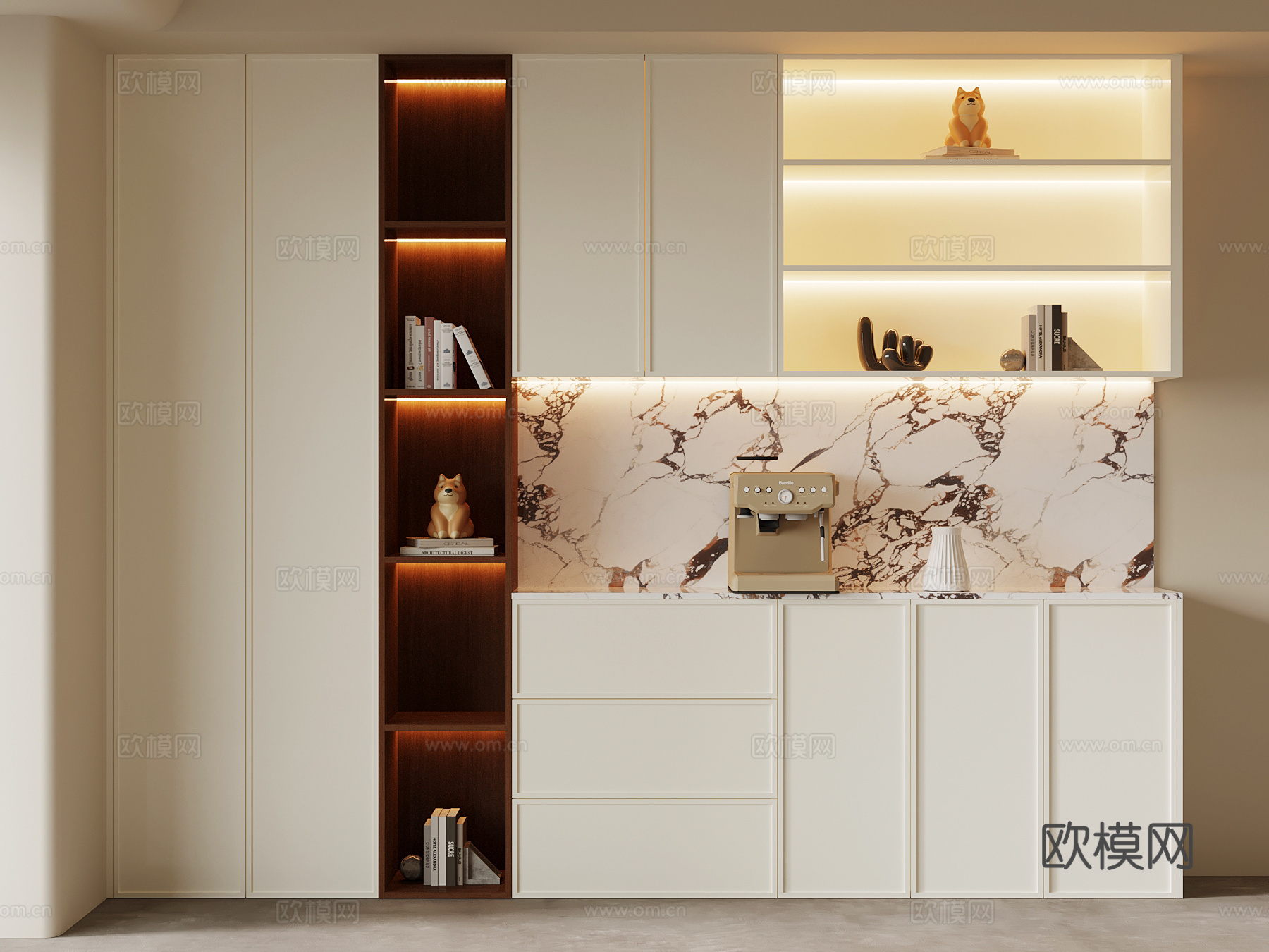 奶油风餐边柜su模型