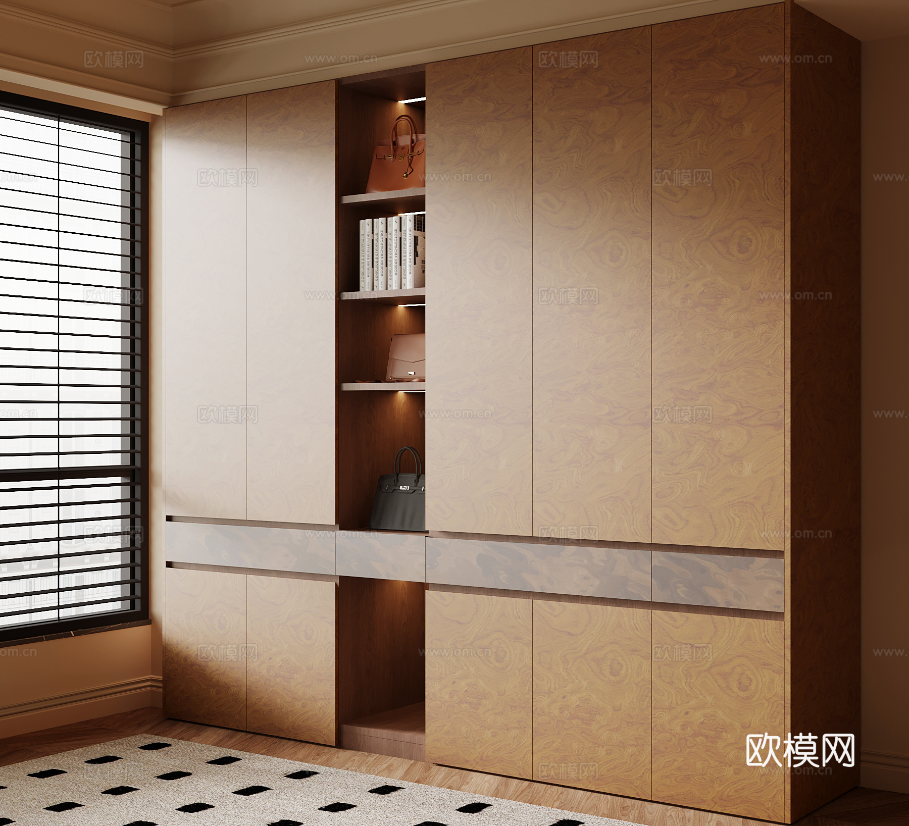 现代中古风衣柜 成品衣柜su模型