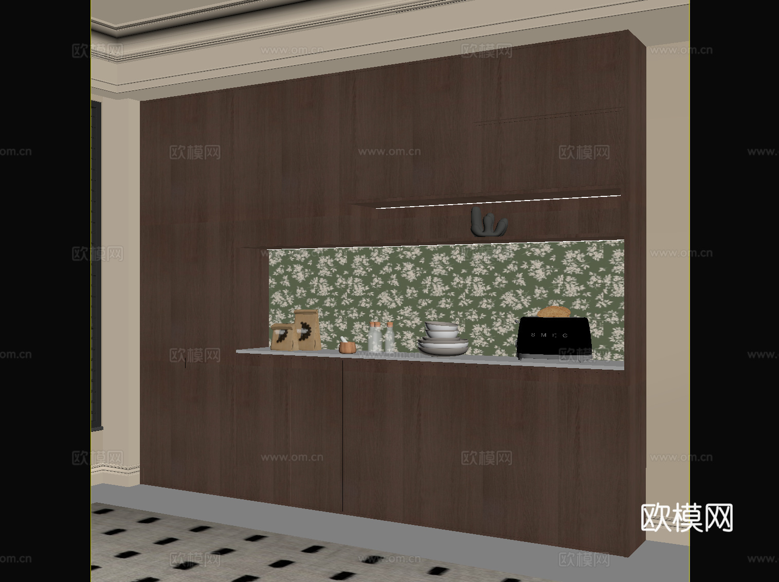中古风餐边柜su模型