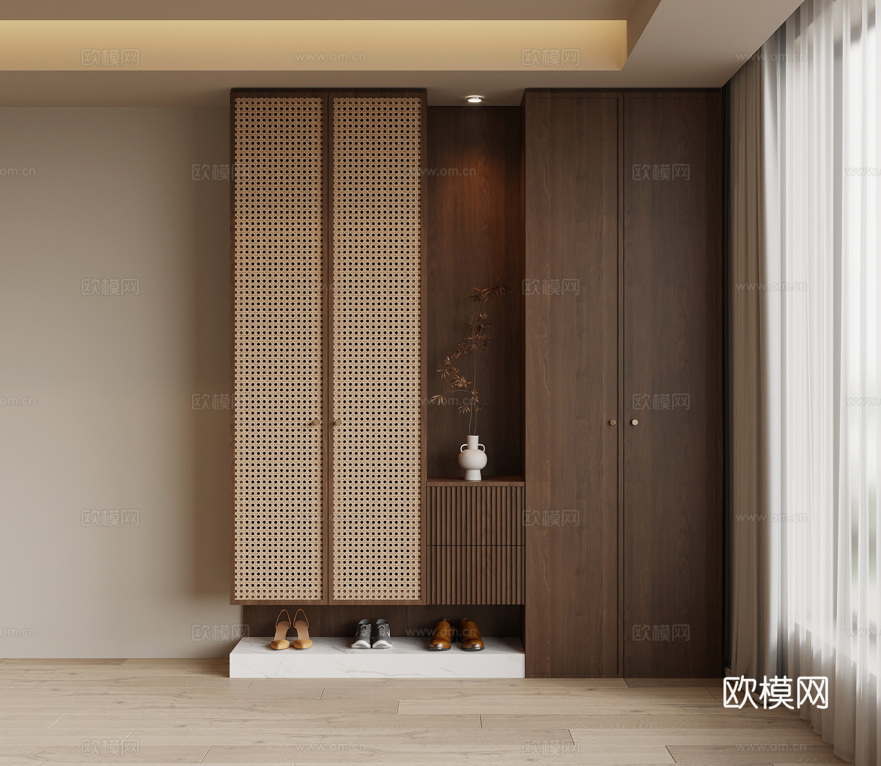 中古风鞋柜 入户鞋柜su模型