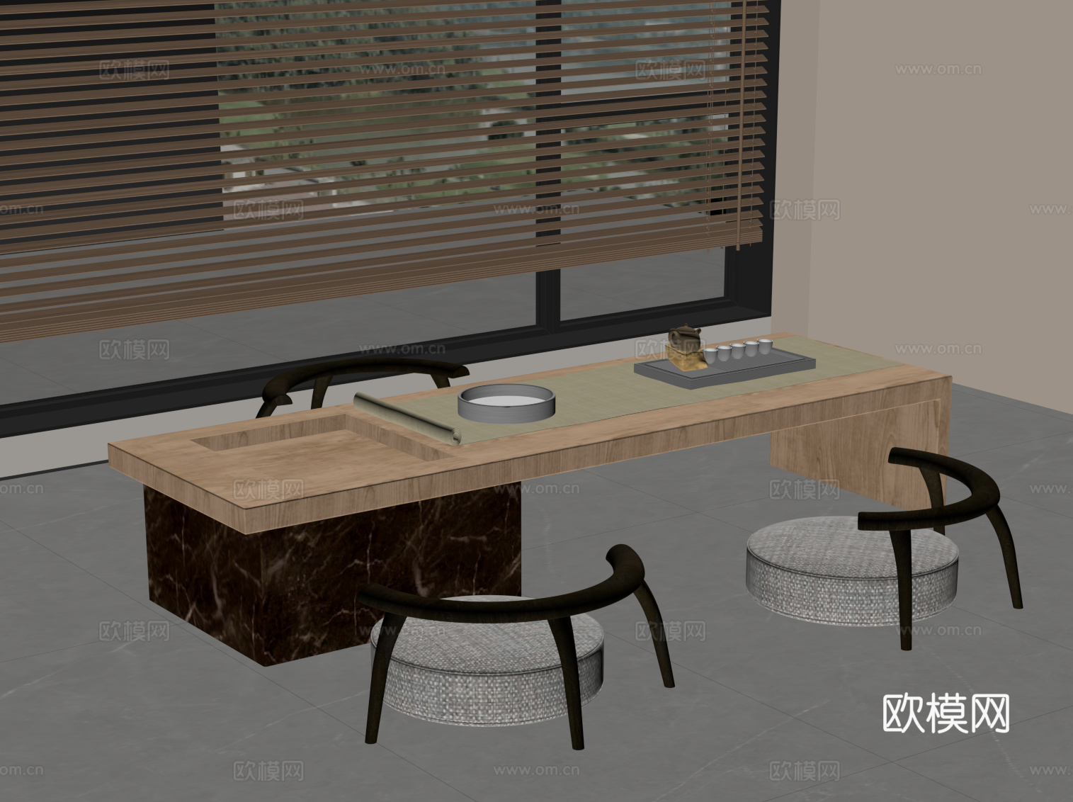 新中式小茶台su模型