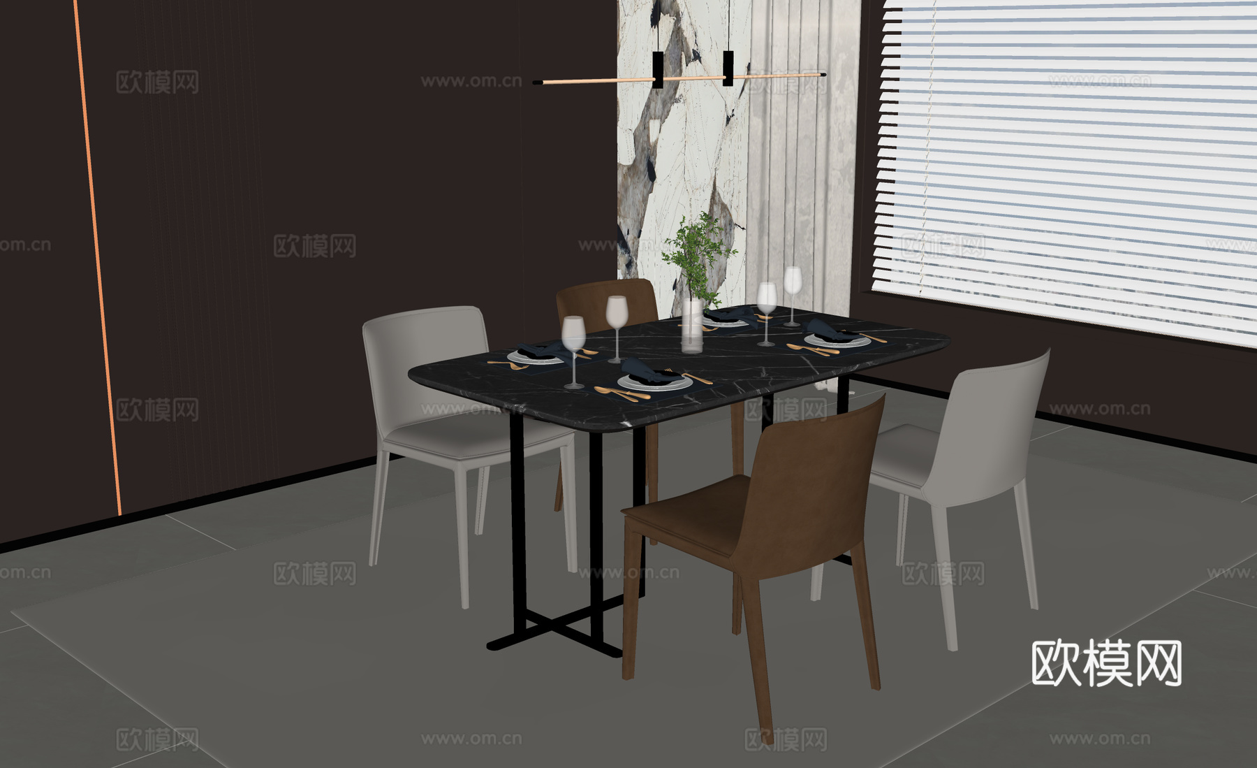 现代意式餐桌椅su模型