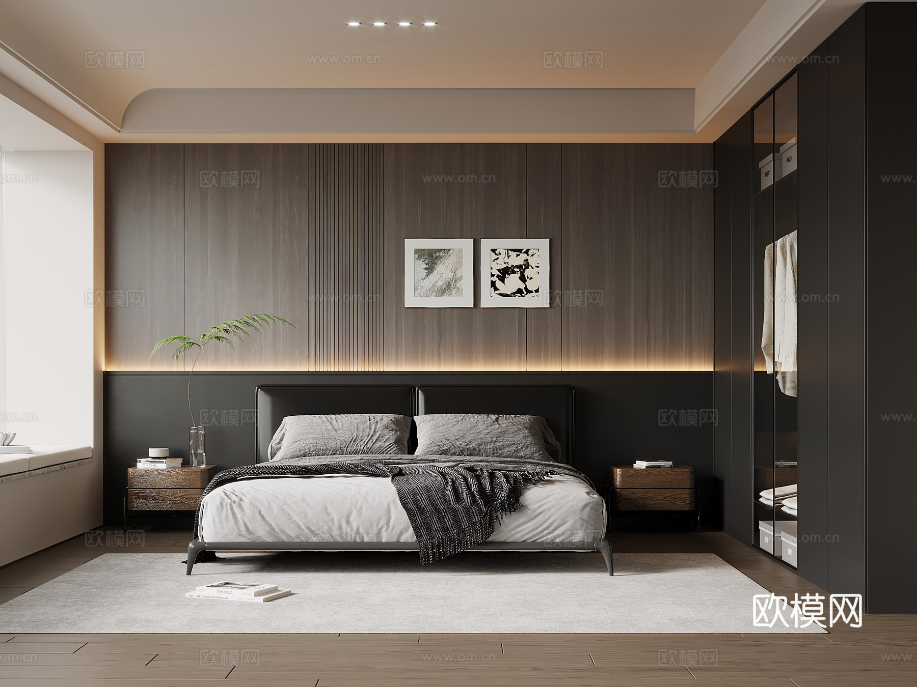 意式极简卧室 双人床 衣柜 主卧su模型