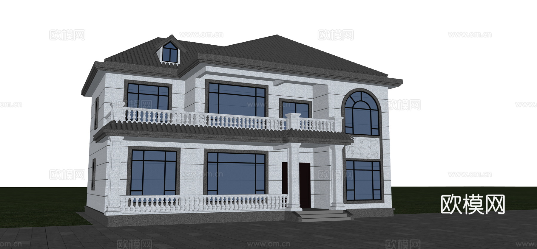 新中式独栋别墅 自建房别墅su模型