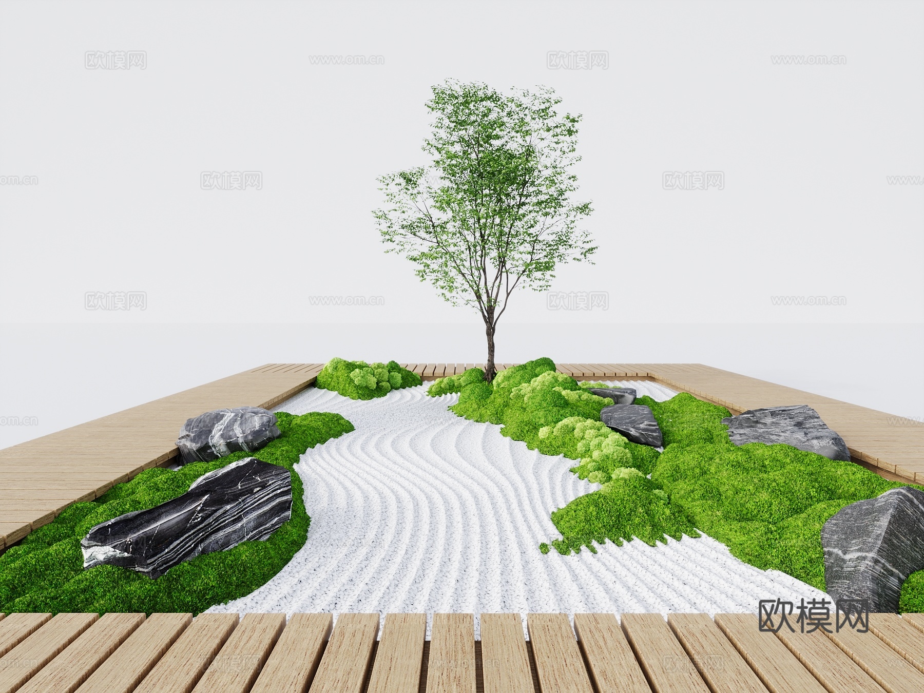 室内苔藓墙造景 庭院景观 苔藓景观 庭院微地形 新中式庭院景su模型