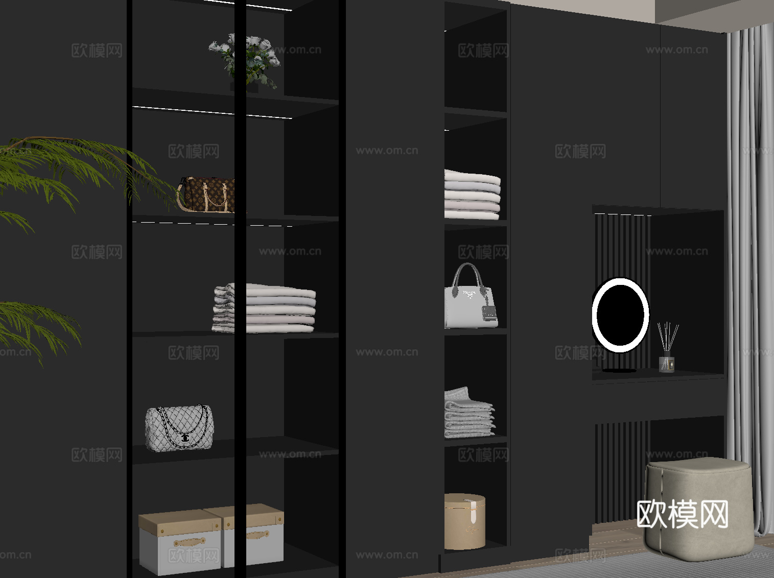 现代衣柜 成品衣柜 梳妆台su模型