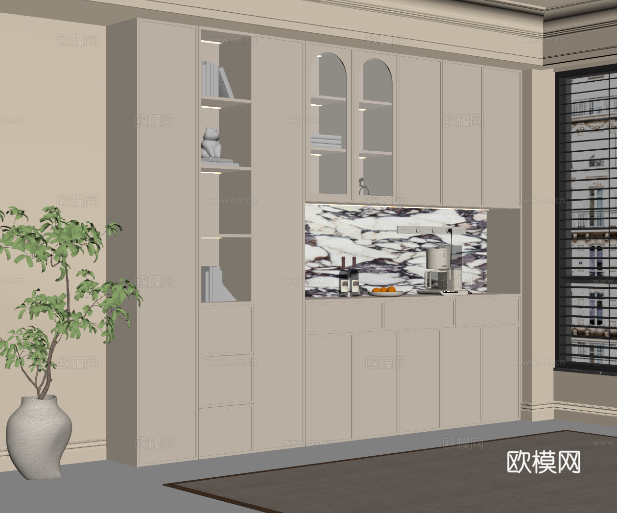 法式奶油风餐边柜su模型