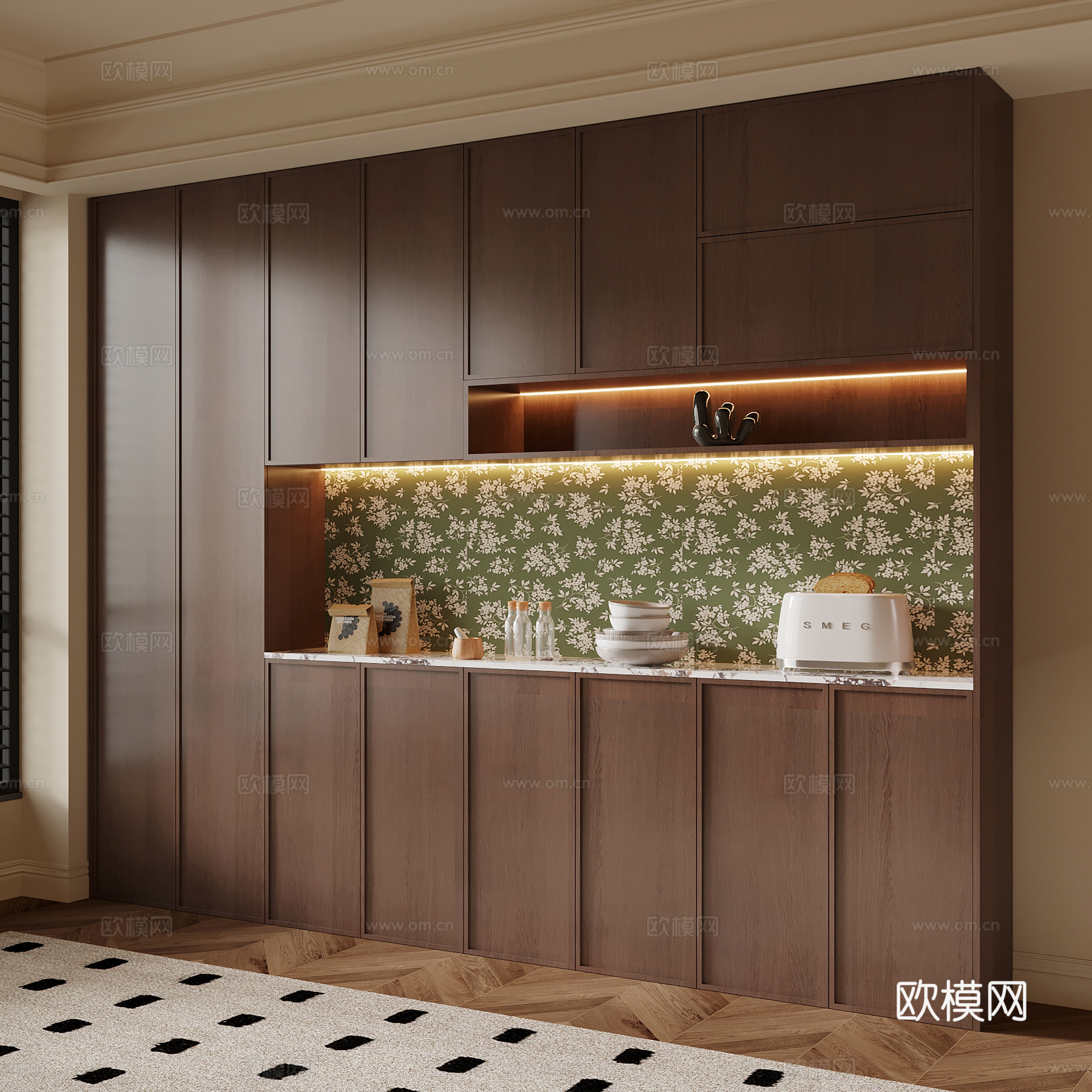 中古风餐边柜su模型