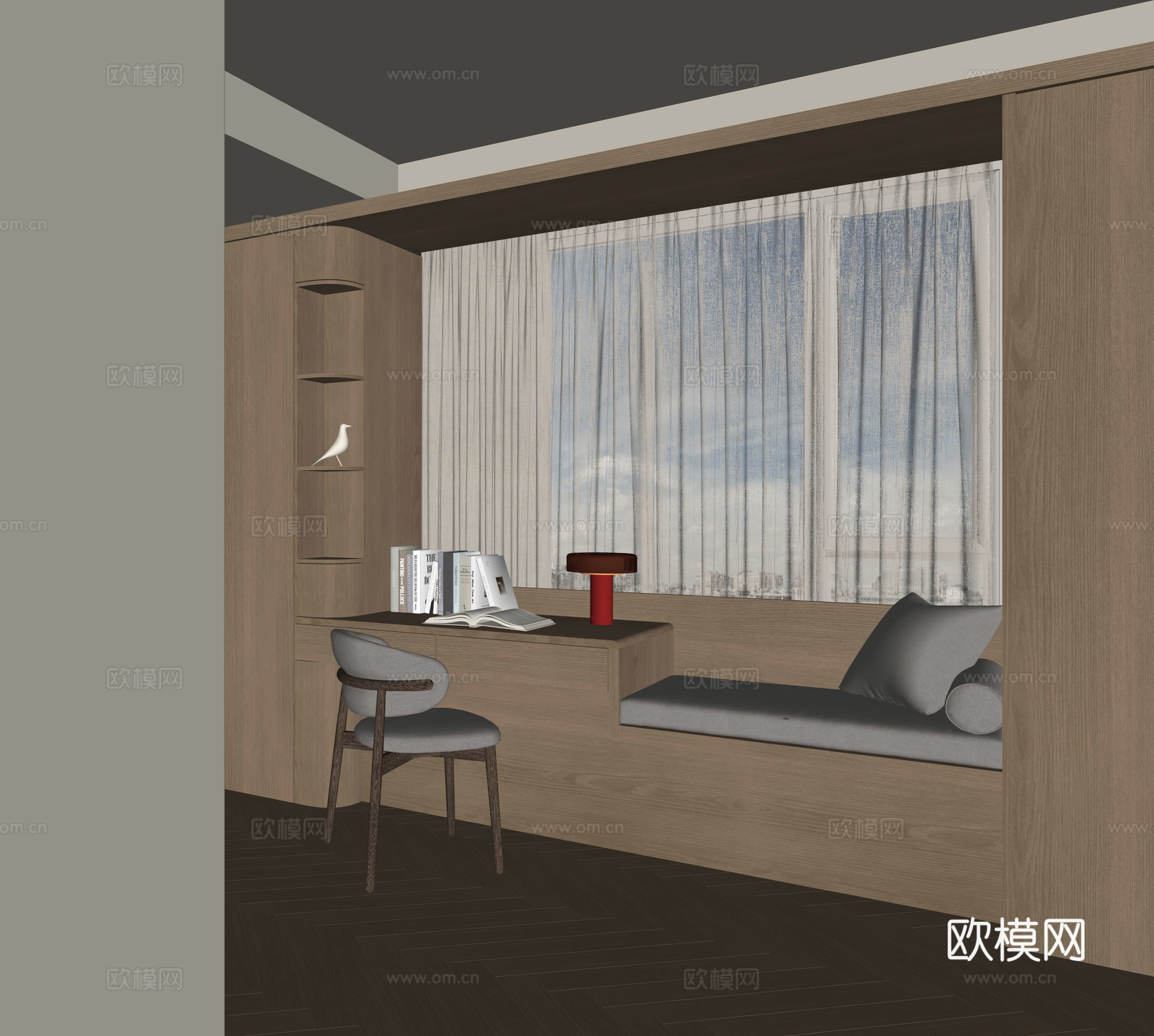 现代飘窗书桌柜su模型