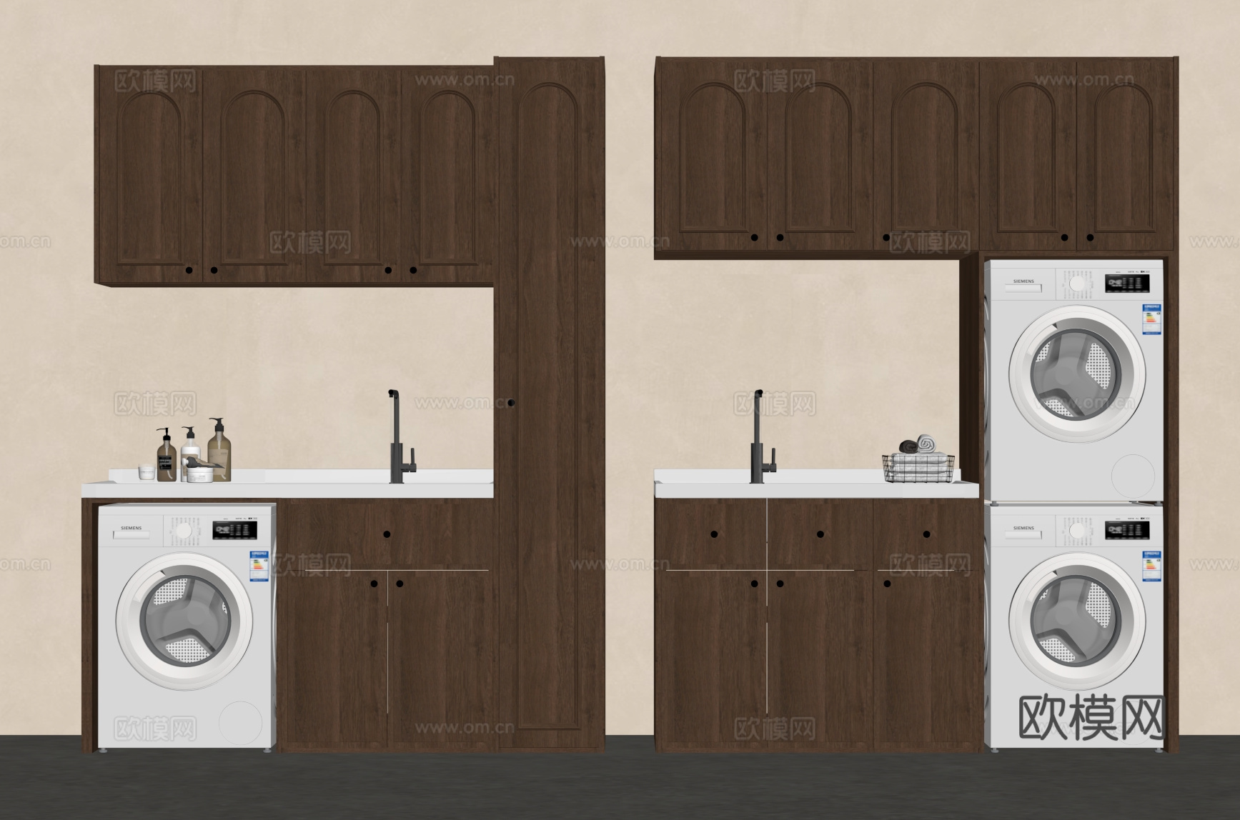 中古风洗衣机柜 阳台柜su模型