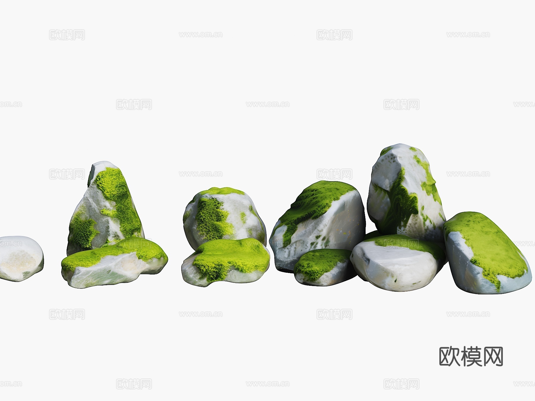 景观石头 苔藓石头 庭院石头 置石 造型石头su模型