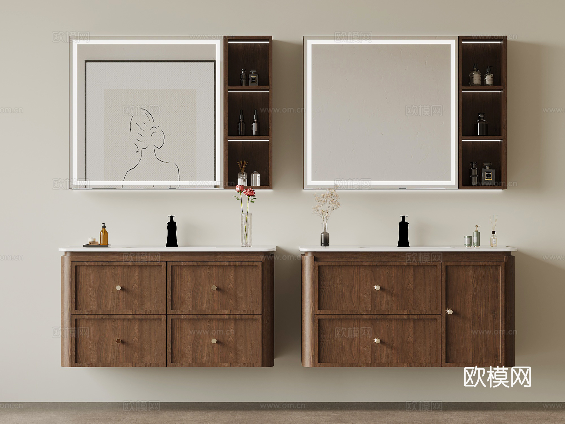 中古风浴室柜 卫浴摆件su模型