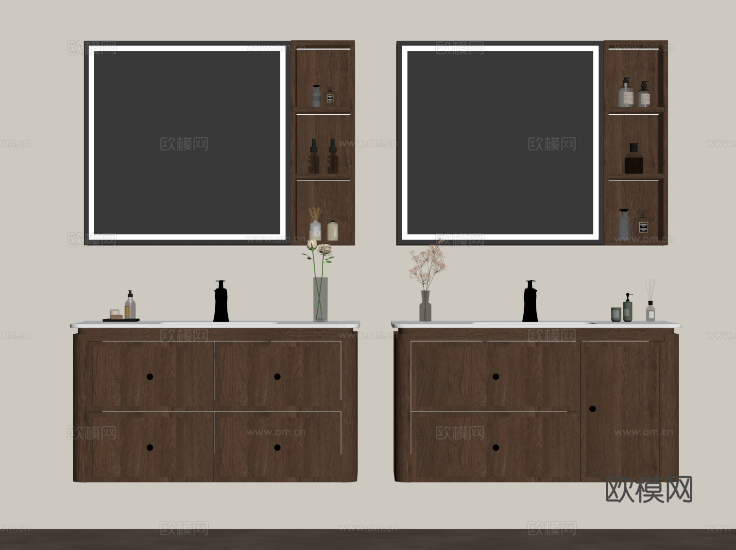 中古风浴室柜 卫浴摆件su模型