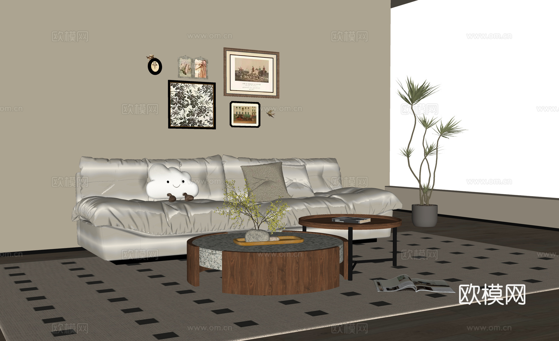 法式复古风沙发茶几组合su模型