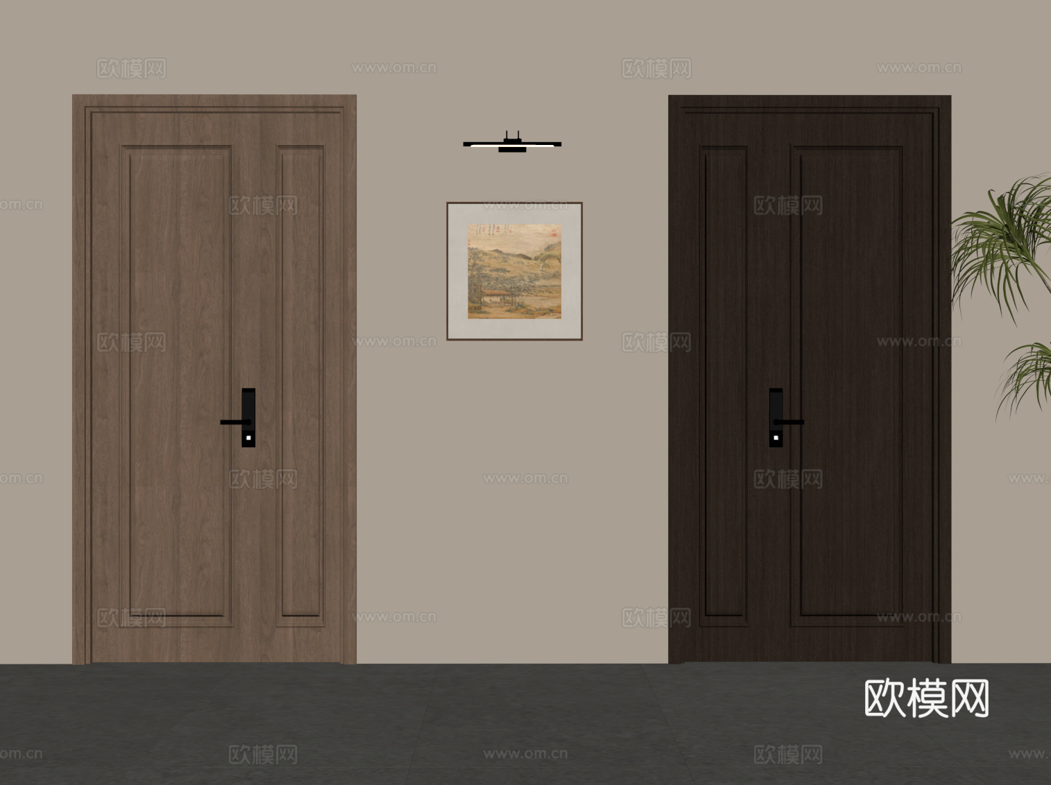 新中式子母门 防盗门su模型