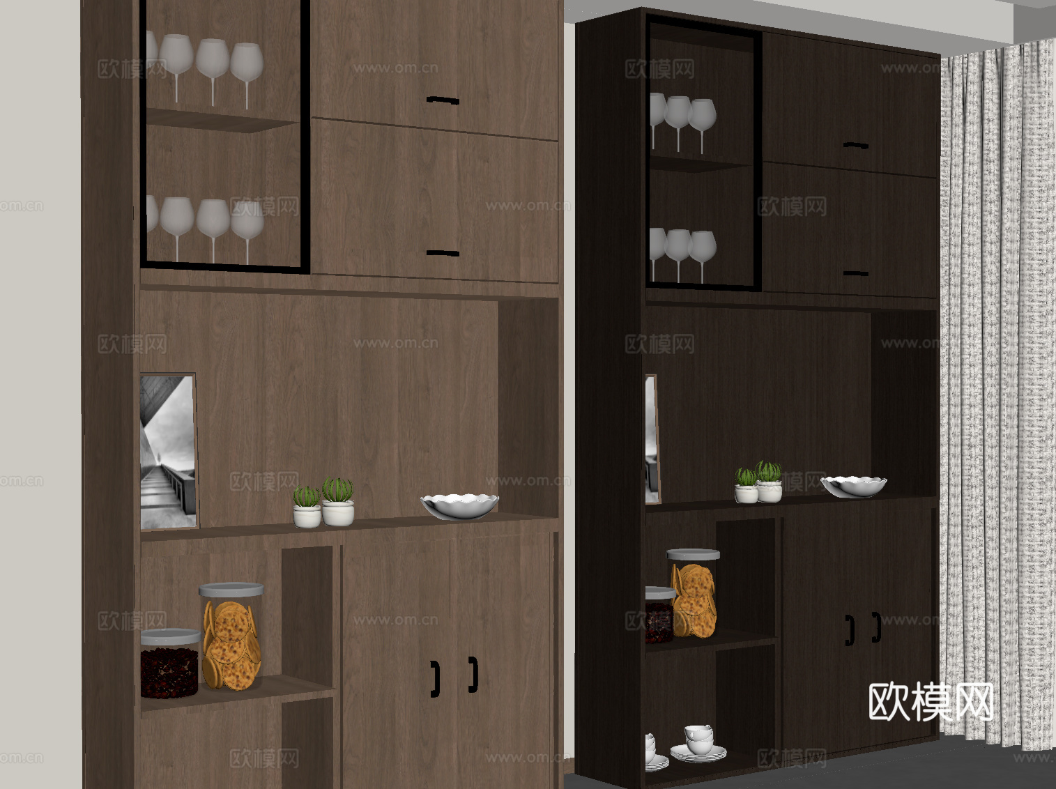 新中式餐边柜 酒柜su模型
