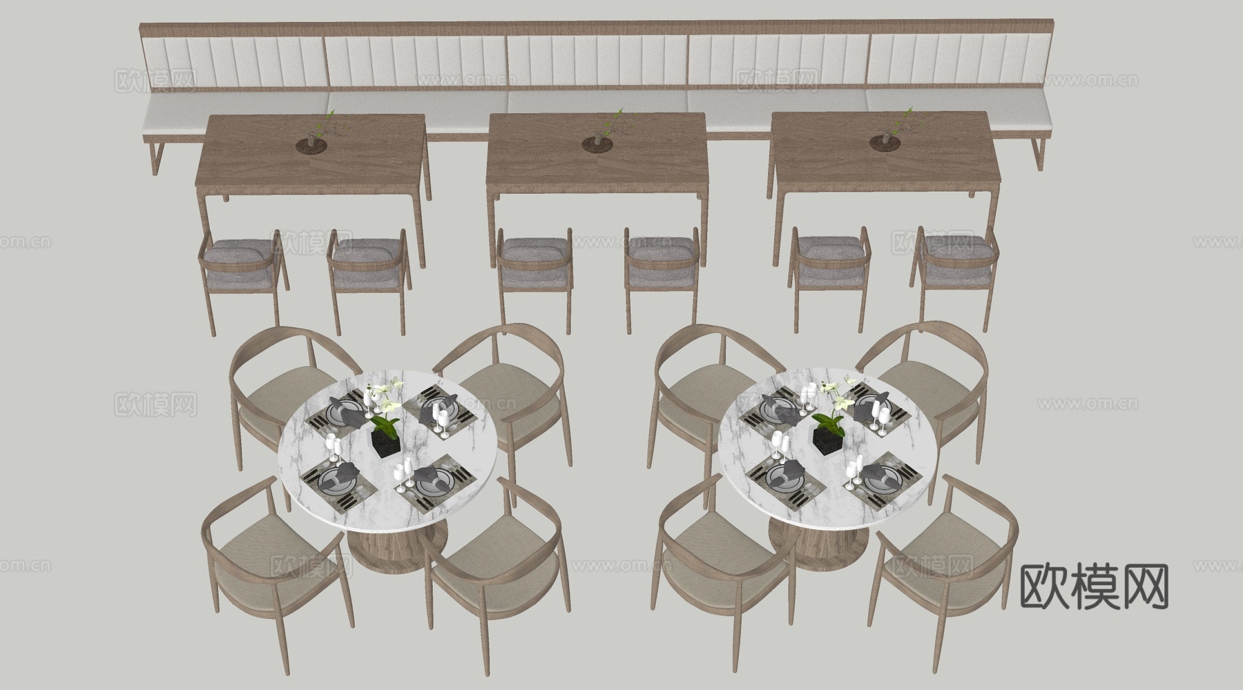 现代餐厅桌椅 餐饮桌椅 餐饮家具su模型