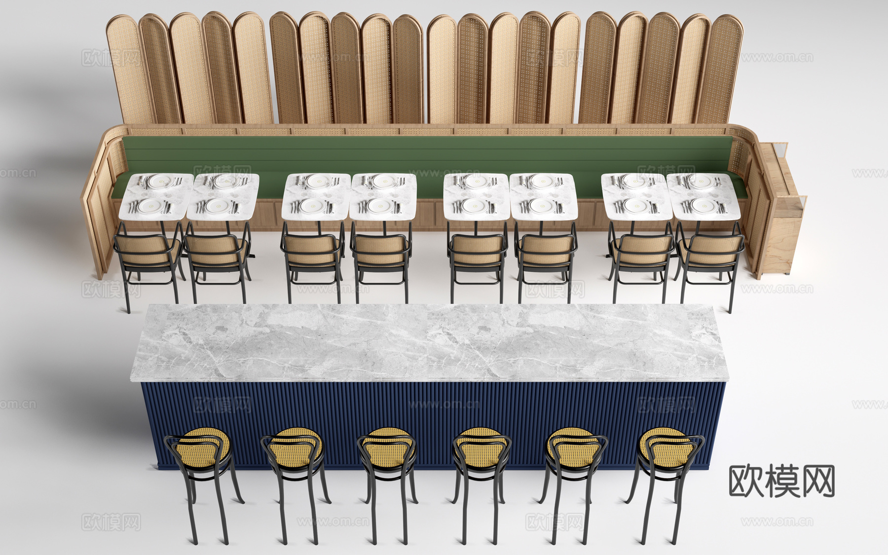 现代餐厅桌椅 餐饮桌椅 餐饮家具su模型