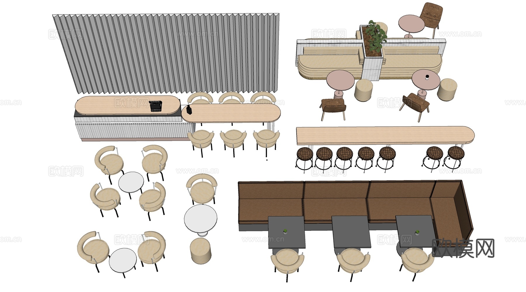 现代办公隔断 办公桌椅 长桌椅 会议桌椅su模型