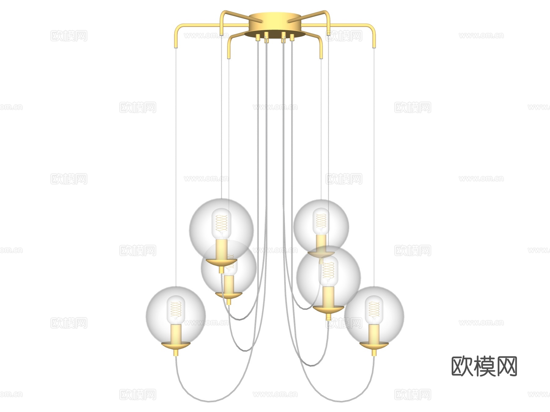 吊灯 金属吊灯 玻璃吊灯 装饰灯具su模型下载（渲染图2）