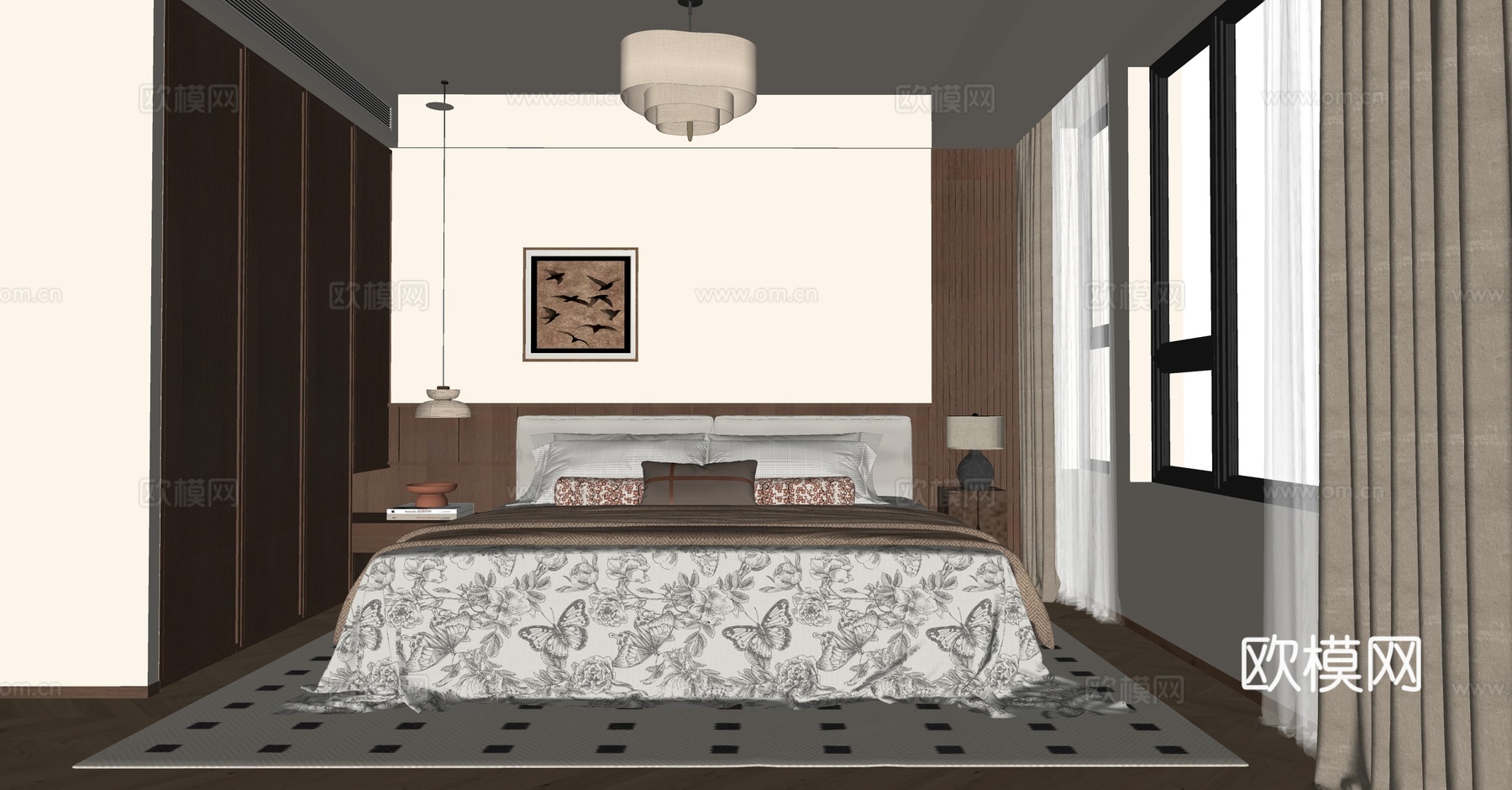 中古风卧室su模型