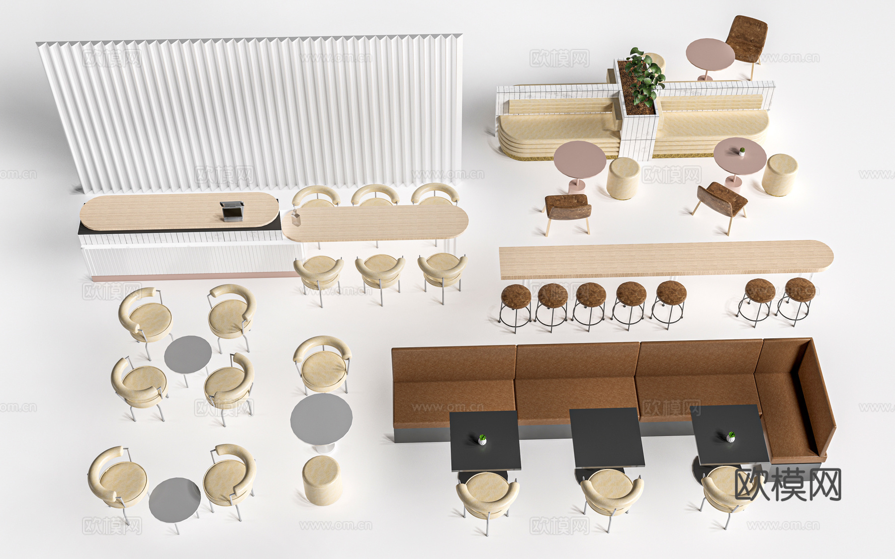 现代办公隔断 办公桌椅 长桌椅 会议桌椅su模型