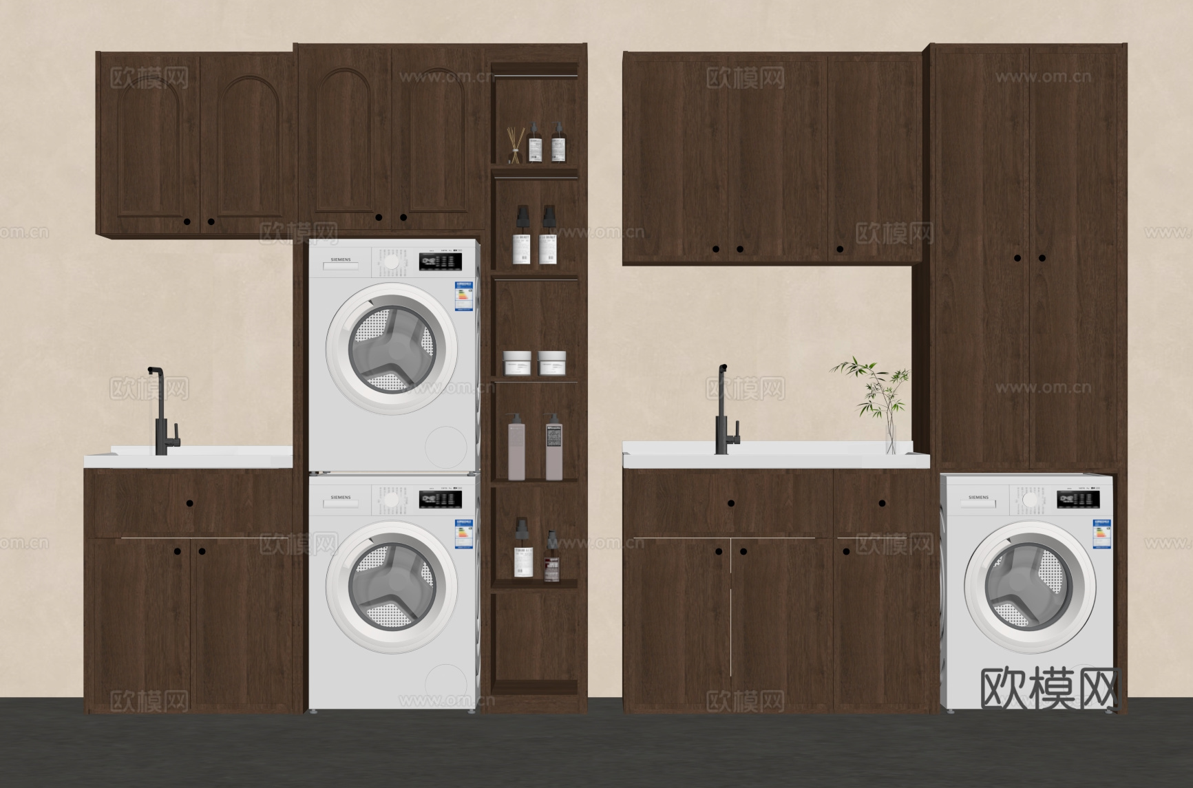 中古风洗衣机柜 阳台柜su模型