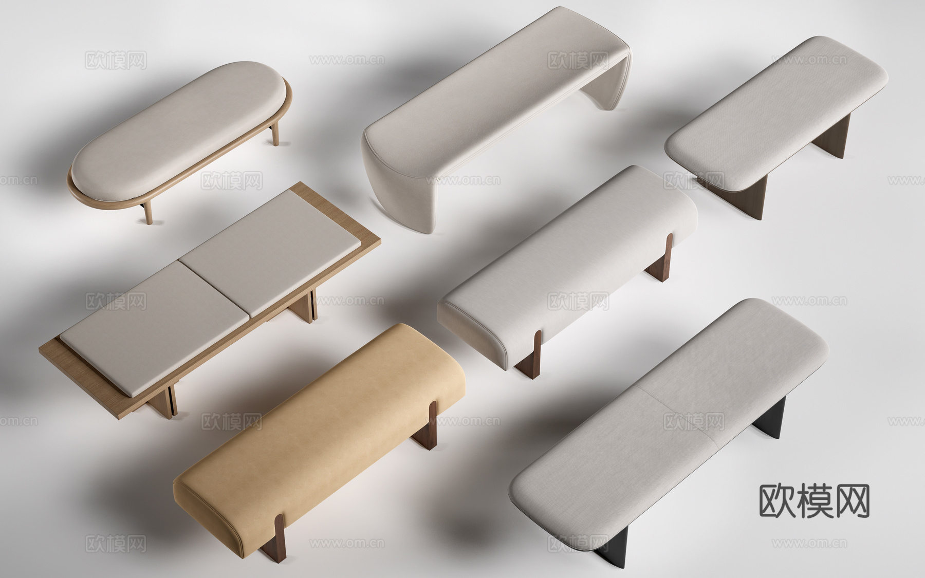 现代床尾凳 沙发凳su模型