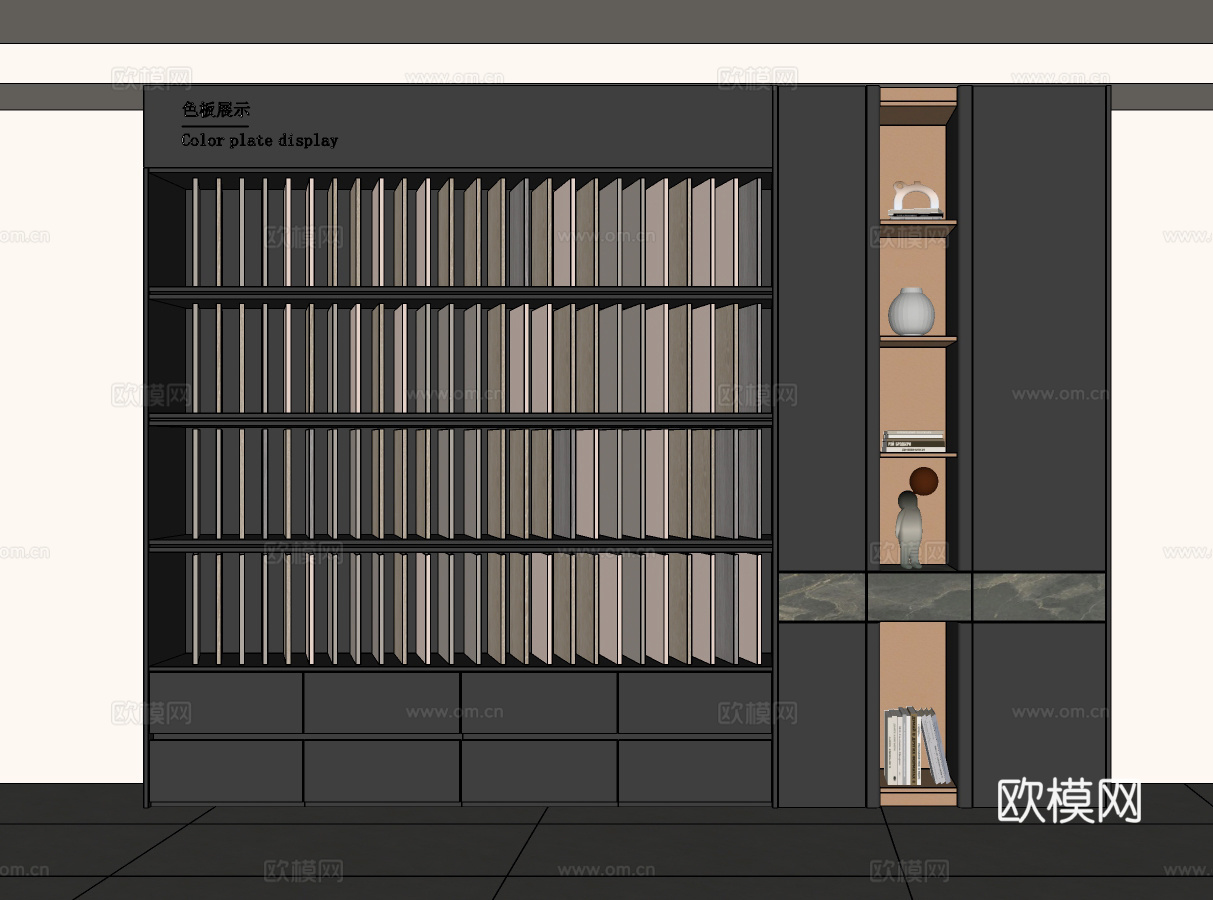 现代全屋定制展厅 色板展示柜 木作展厅色板 装饰柜su模型