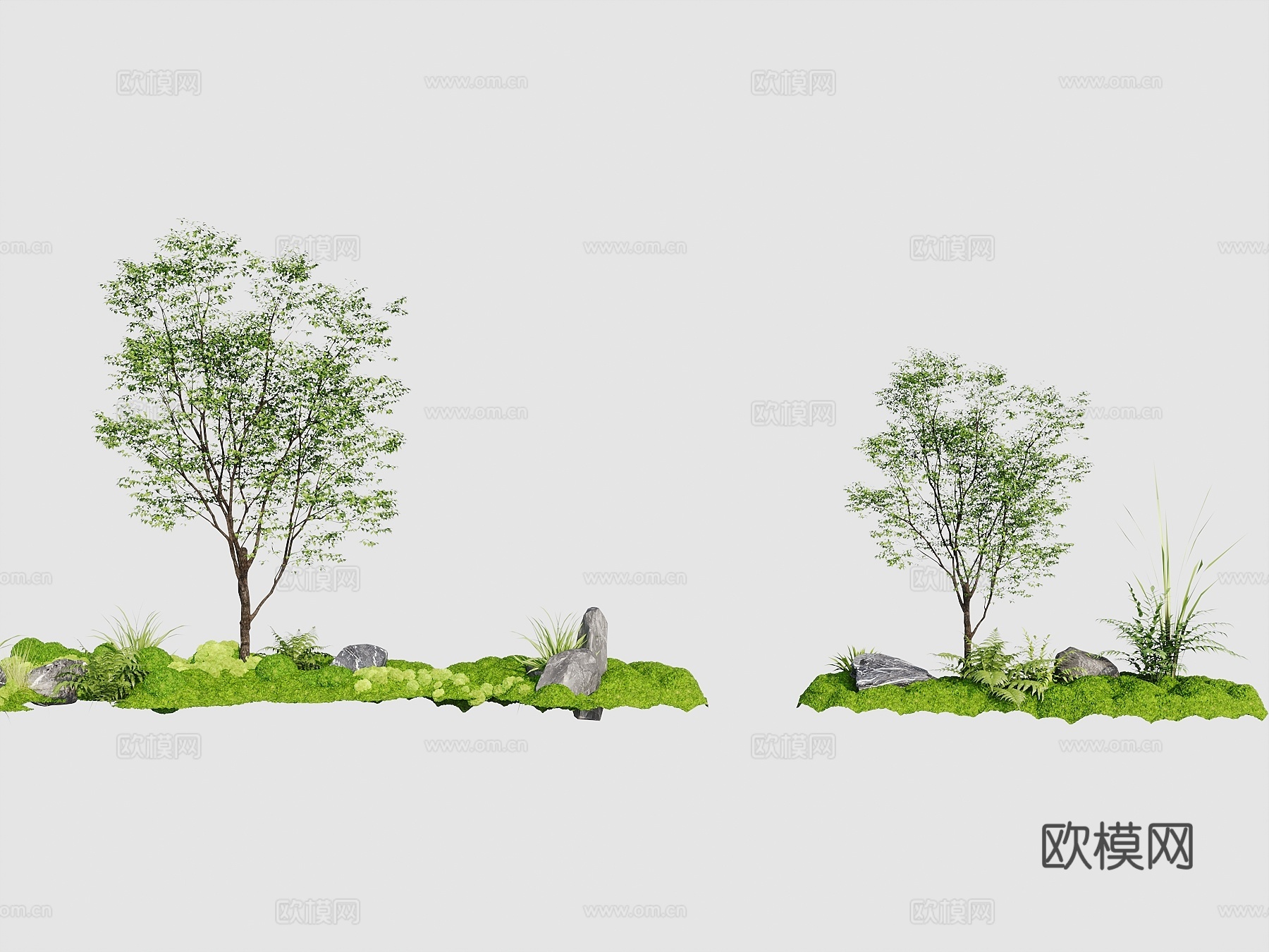 室内苔藓墙造景 庭院景观 苔藓景观 庭院微地形 新中式庭院景su模型