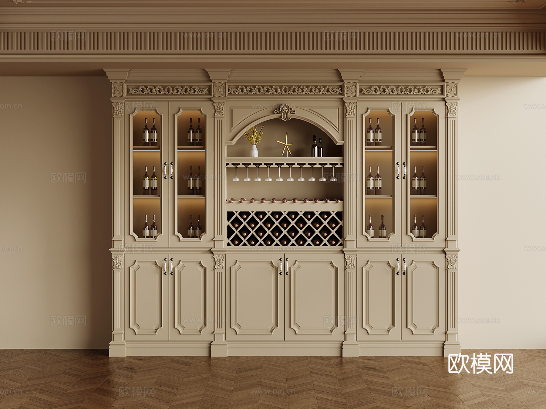 法式复古风酒柜su模型
