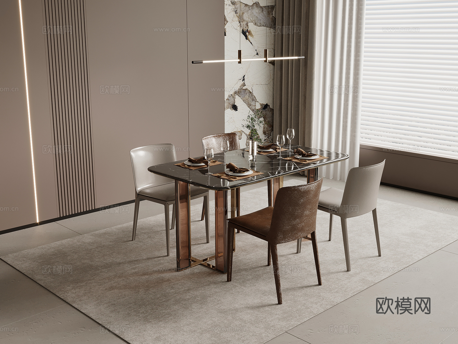 现代意式餐桌椅su模型