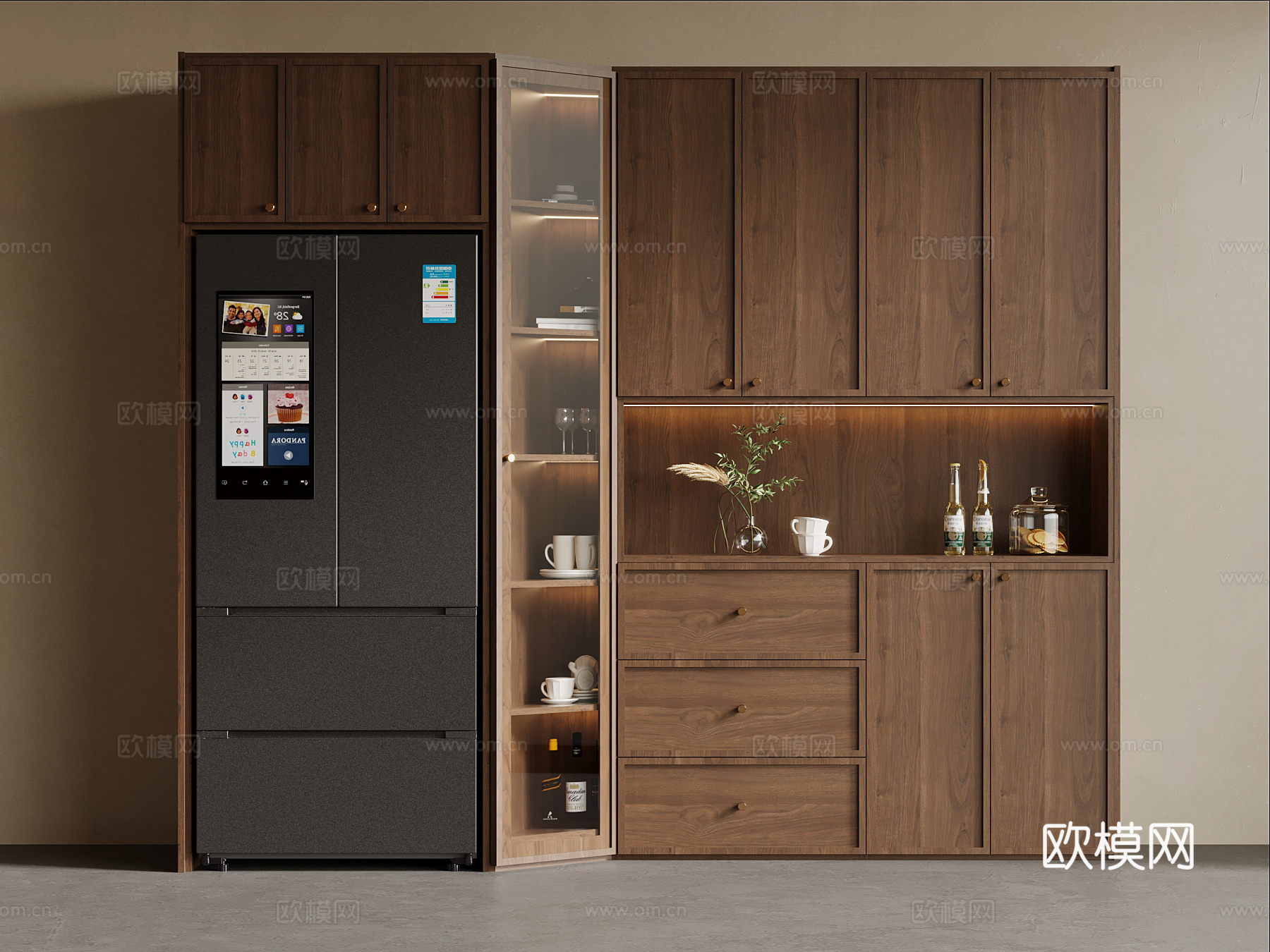 中古风酒柜 餐边柜su模型