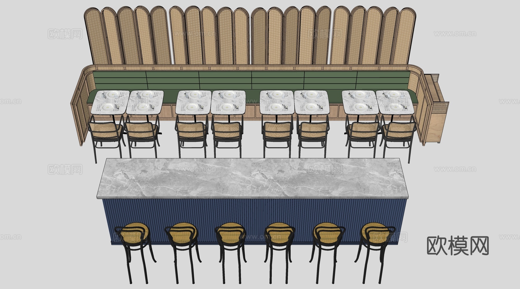 现代餐厅桌椅 餐饮桌椅 餐饮家具su模型