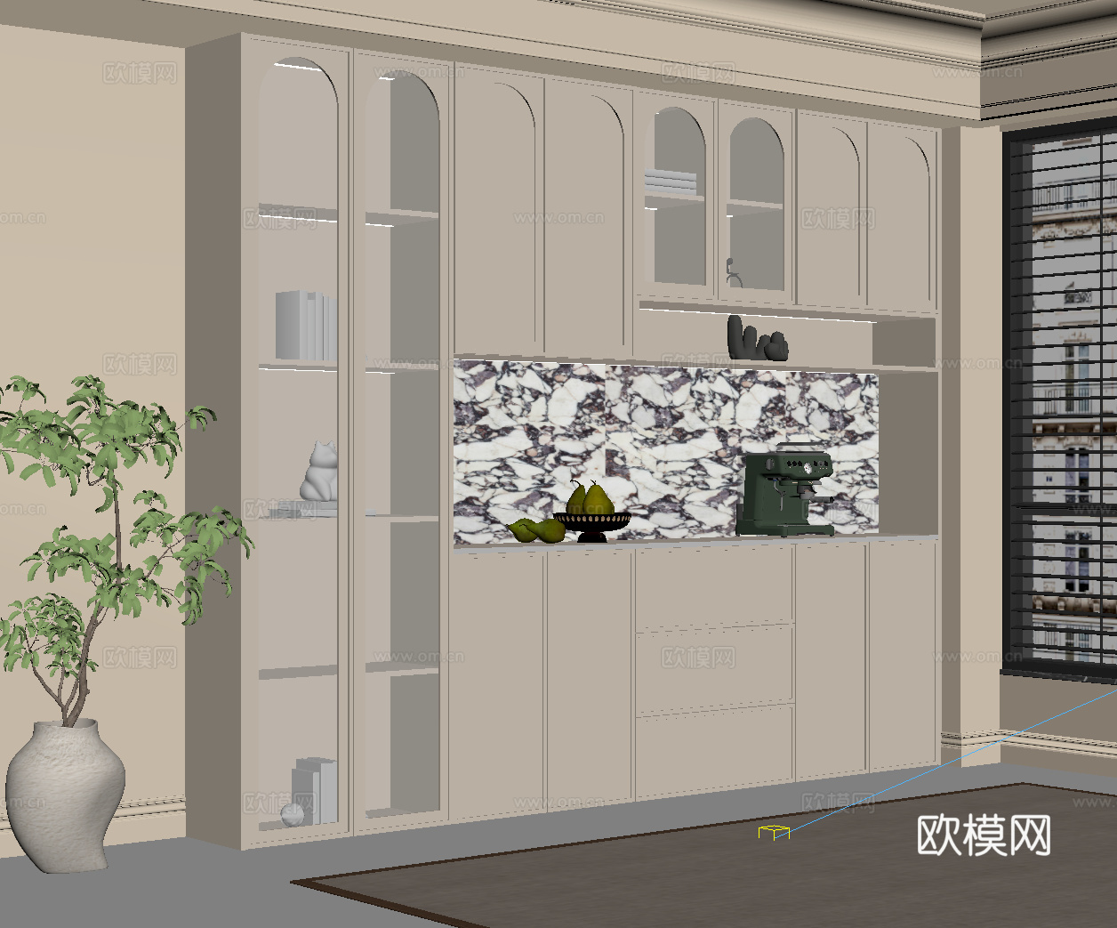 法式奶油风餐边柜su模型