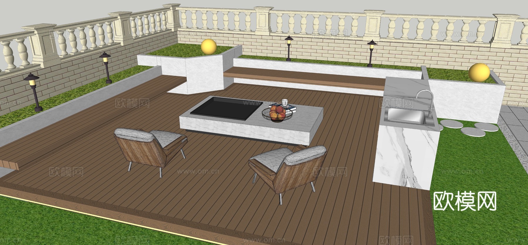 庭院花池卡座su模型