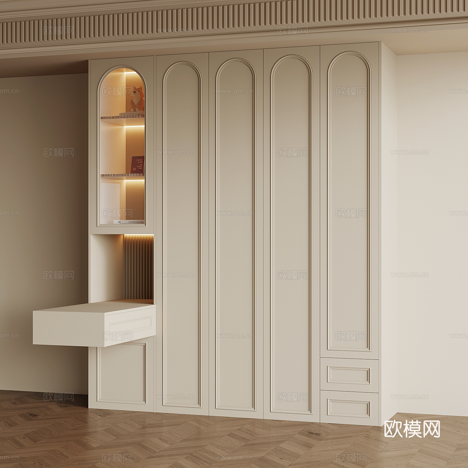 法式奶油风书柜su模型