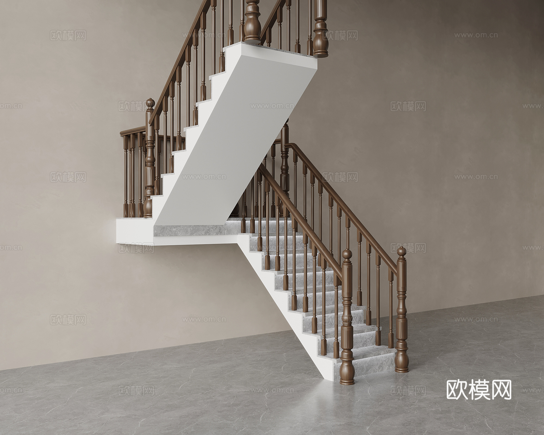 新中式楼梯 转角楼梯su模型