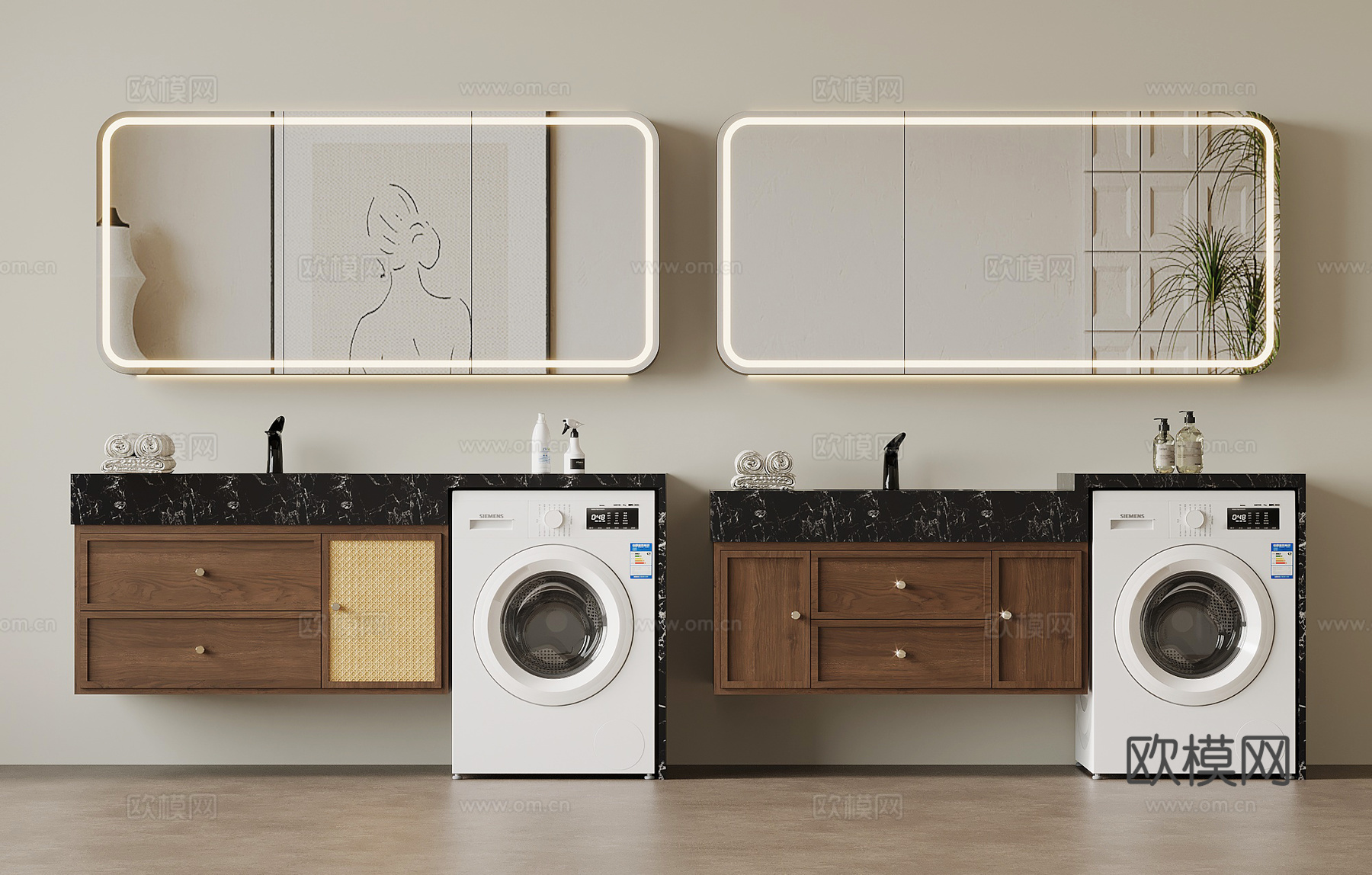 中古风浴室柜 洗衣机柜su模型su模型