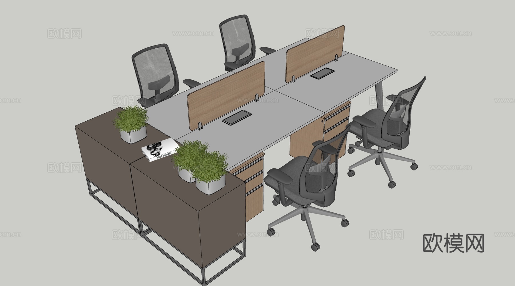 现代办公隔断 办公桌椅 长桌椅 会议桌椅su模型