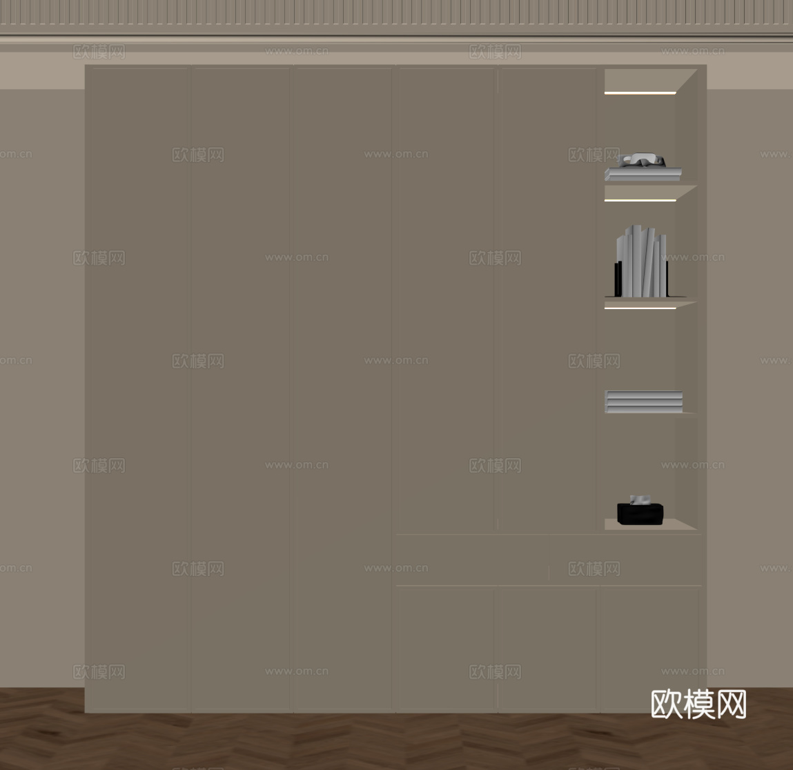 法式奶油风书柜su模型