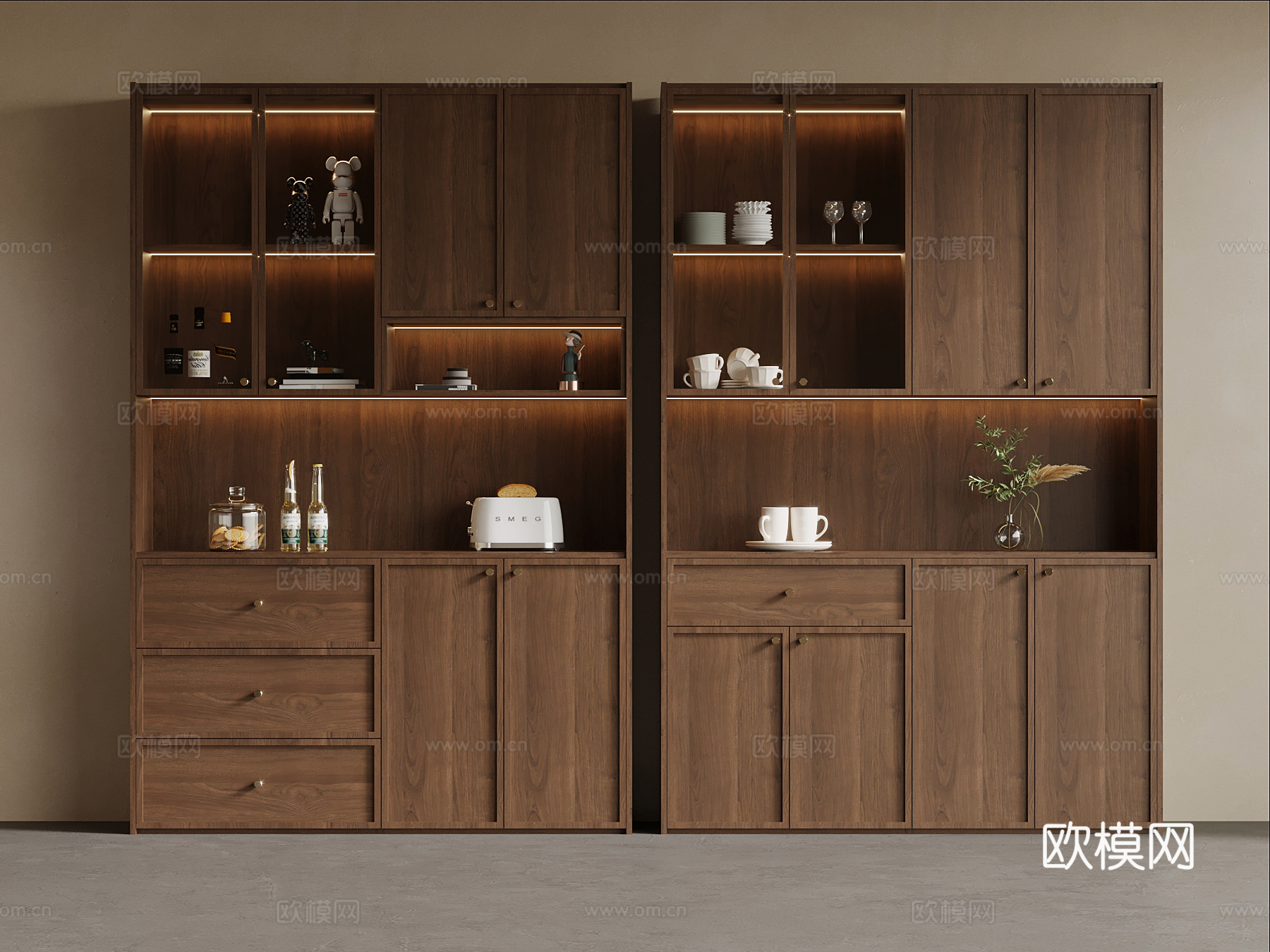 中古风酒柜 餐边柜su模型