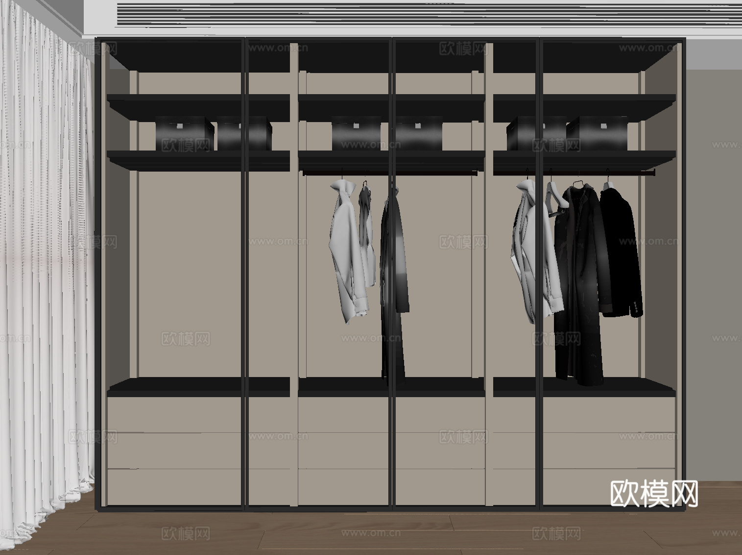 现代衣柜 玻璃柜门su模型