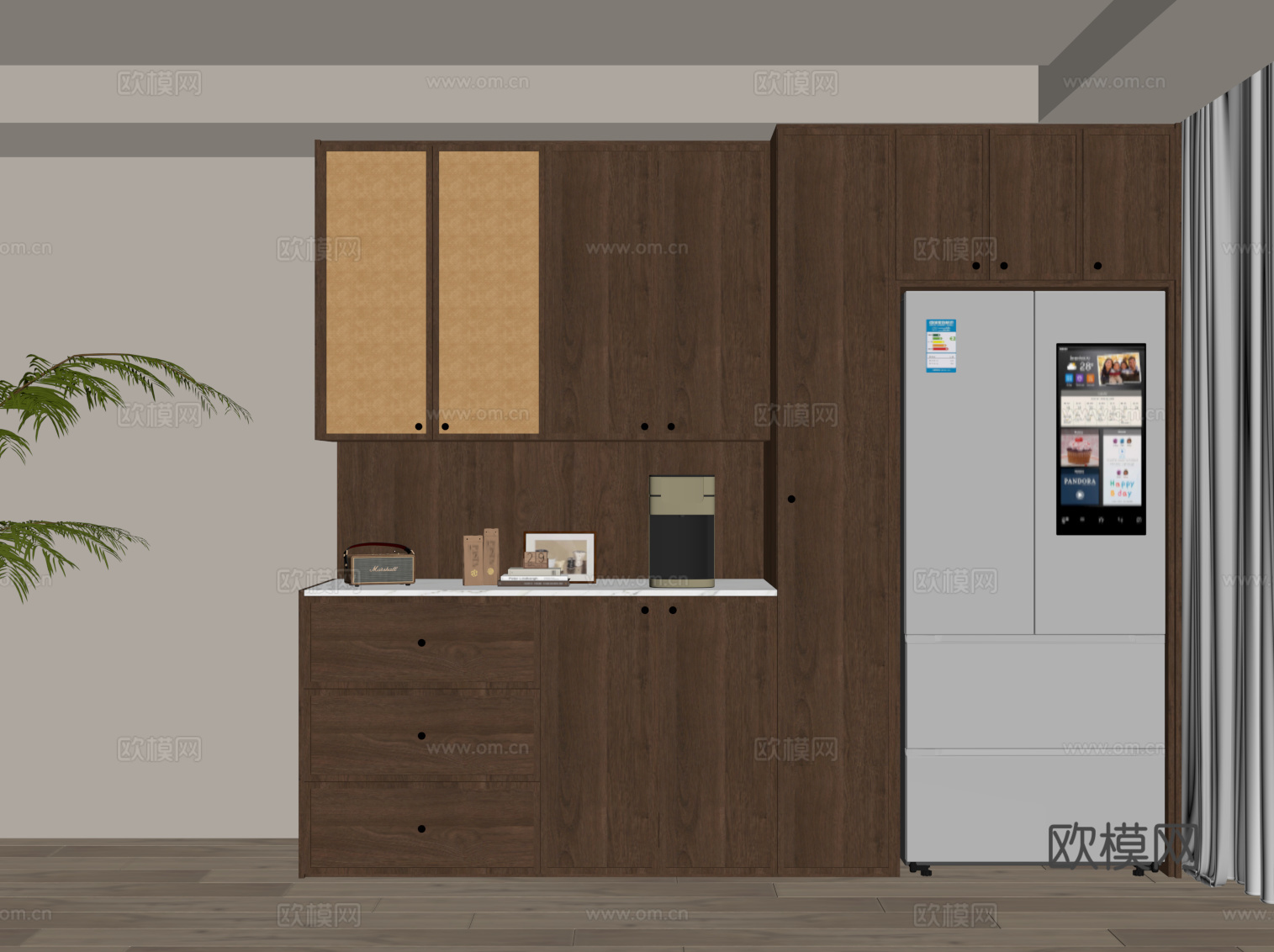 中古风酒柜 餐边柜su模型