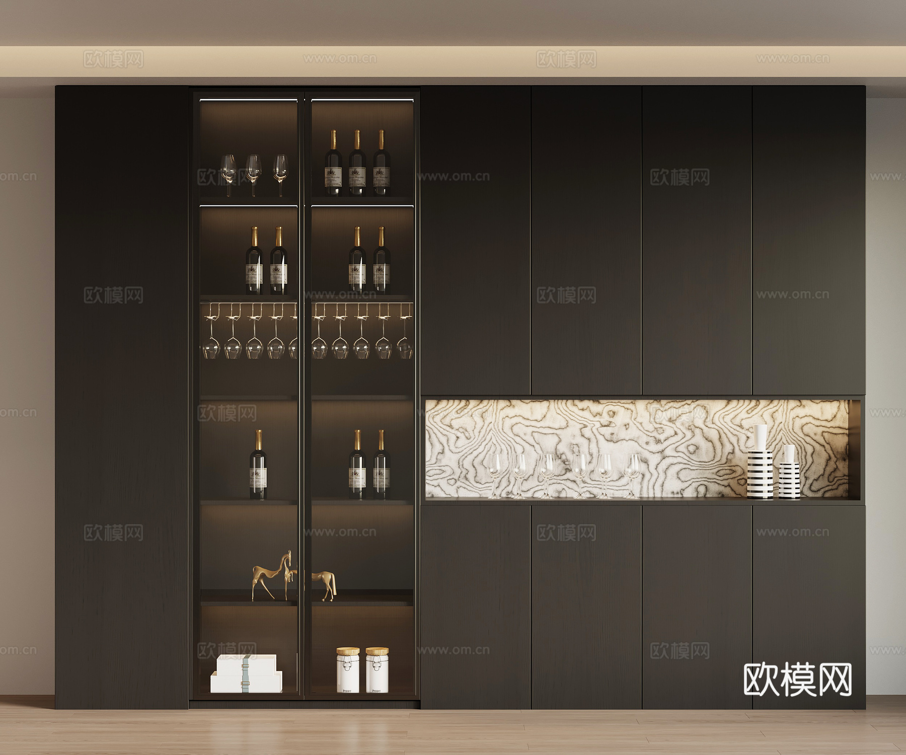 现代意式酒柜 餐边柜su模型下载（渲染图1）