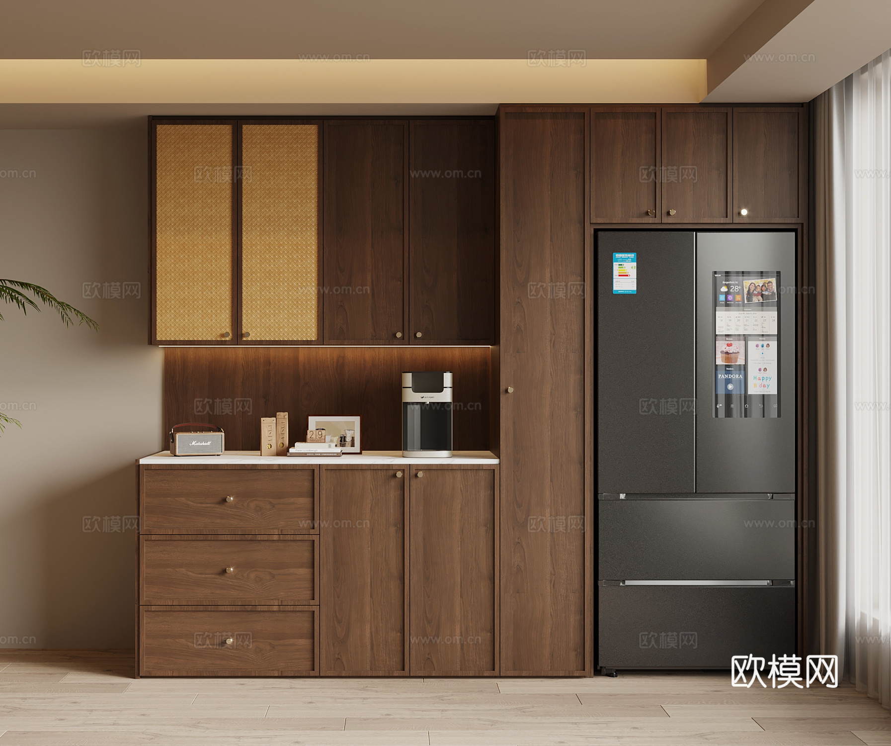 中古风酒柜 餐边柜su模型