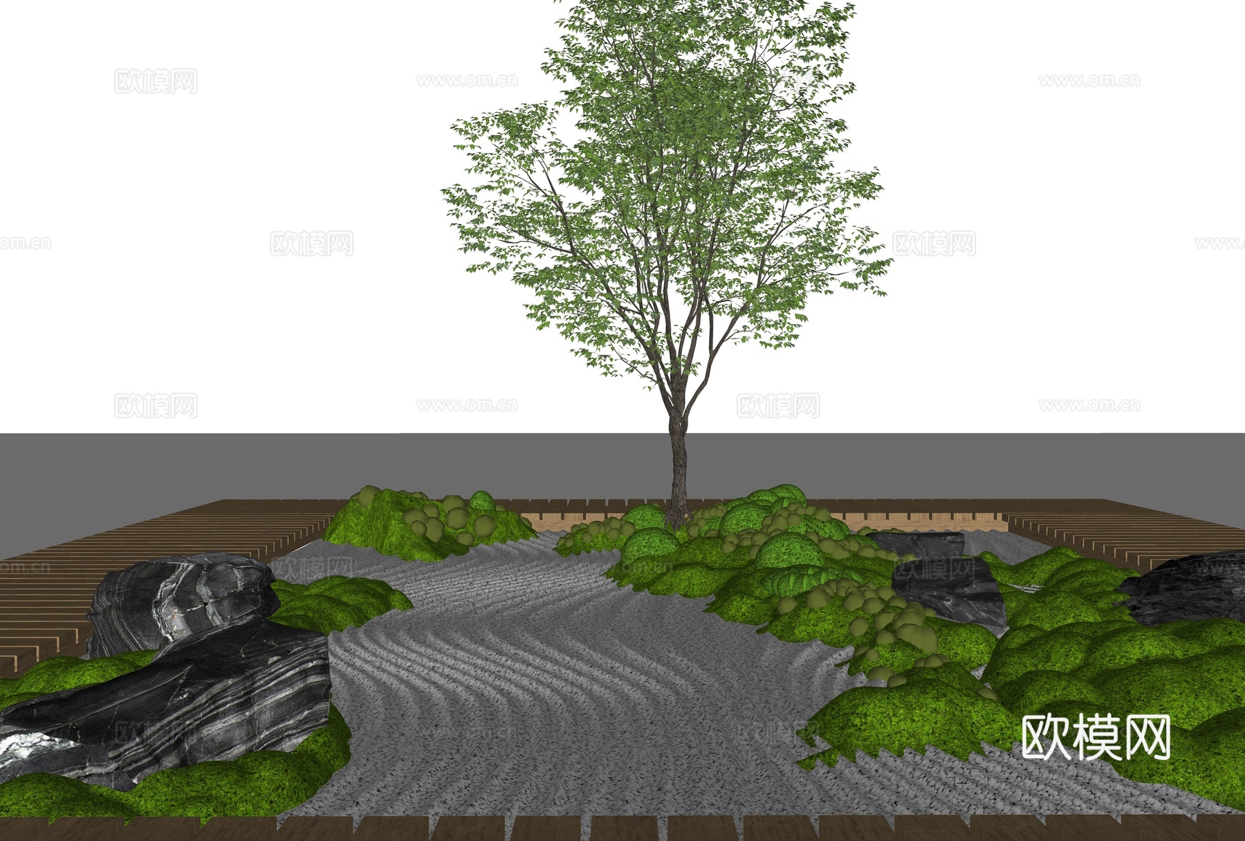 室内苔藓墙造景 庭院景观 苔藓景观 庭院微地形 新中式庭院景su模型