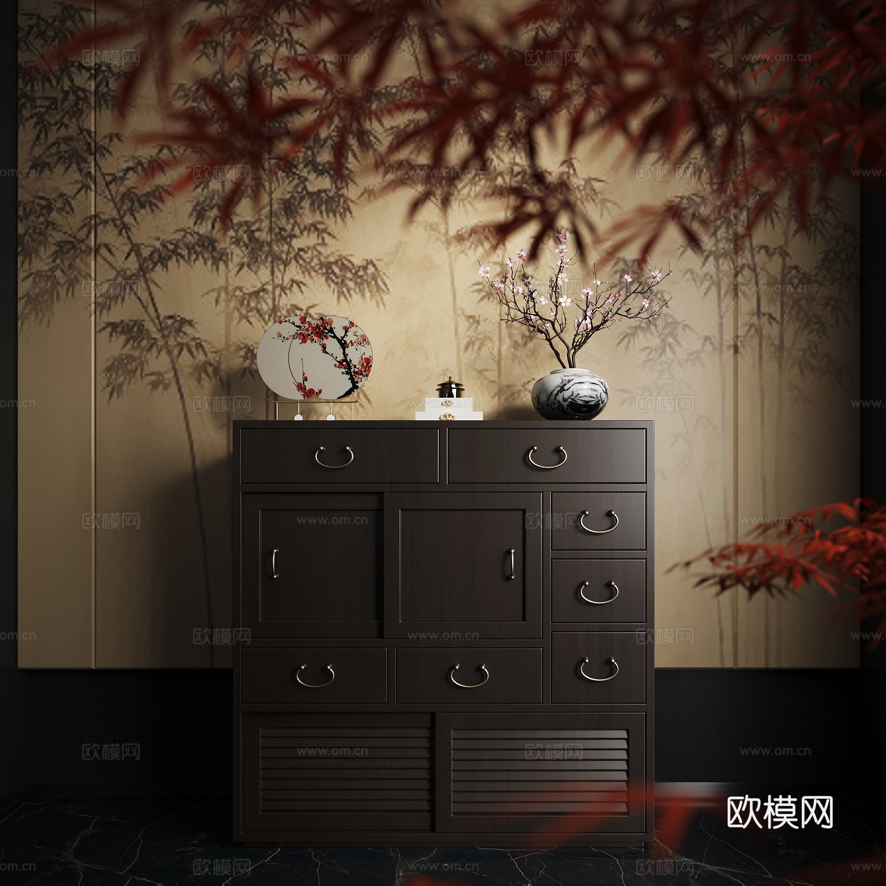 新中式储物柜 边柜3d模型下载