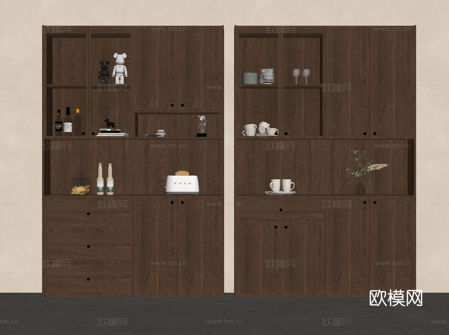 中古风酒柜 餐边柜su模型