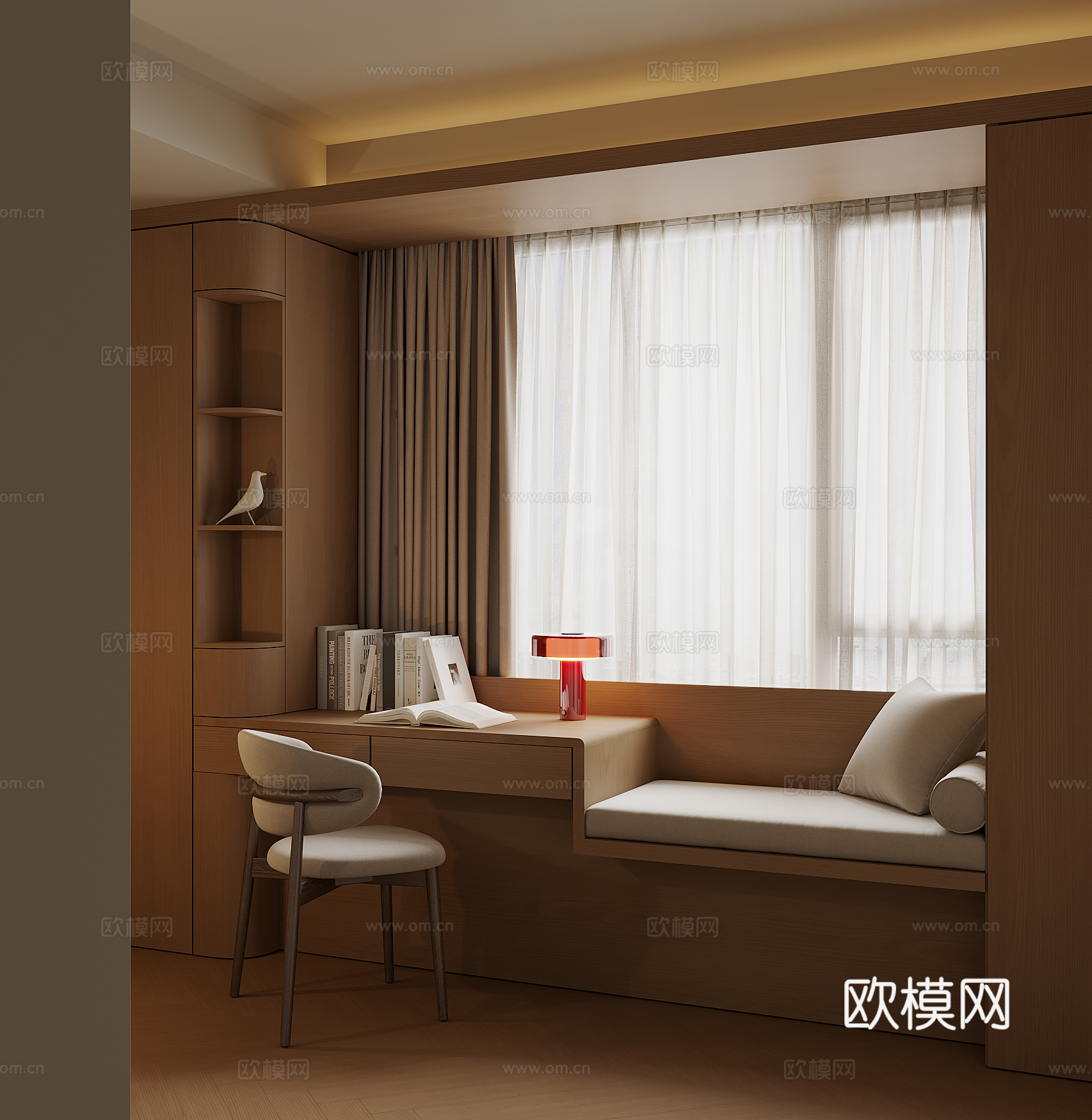 现代飘窗书桌柜su模型